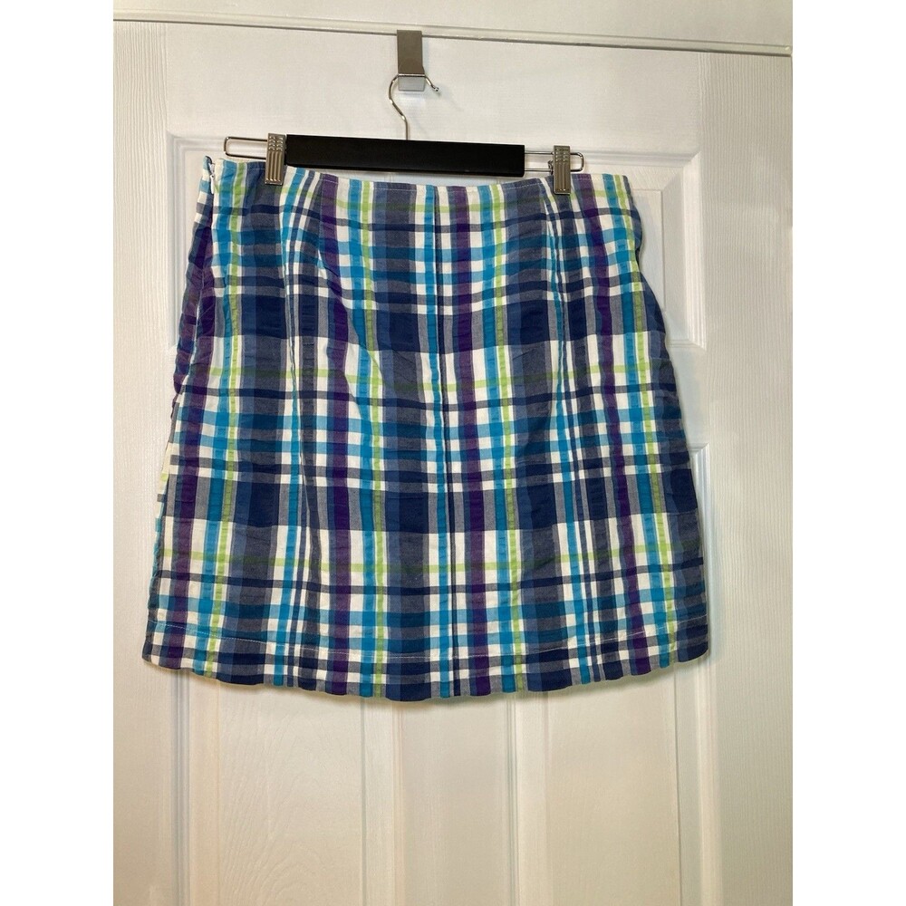 G H Bass & Company Madras Plaid Seersucker Skirt Blue, Purple, Green Sz 10 - Picture 2 of 9